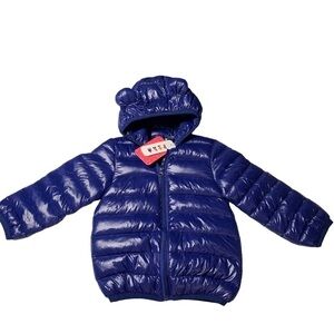 New Baby Down 3D Hooded Eared bear coat puffer 12-18 mths blue BNWT.